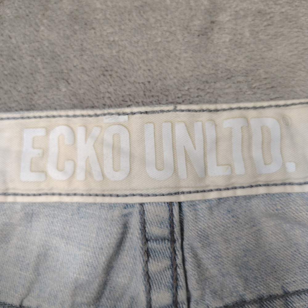 Ecko Unltd Jeans Mens 34x32 Blue Baggy Loose Fit Y2K Skater Embroidered Wide Leg - Picture 16 of 16